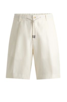 BOSS - Herringbone-linen shorts with front pleats and drawcord