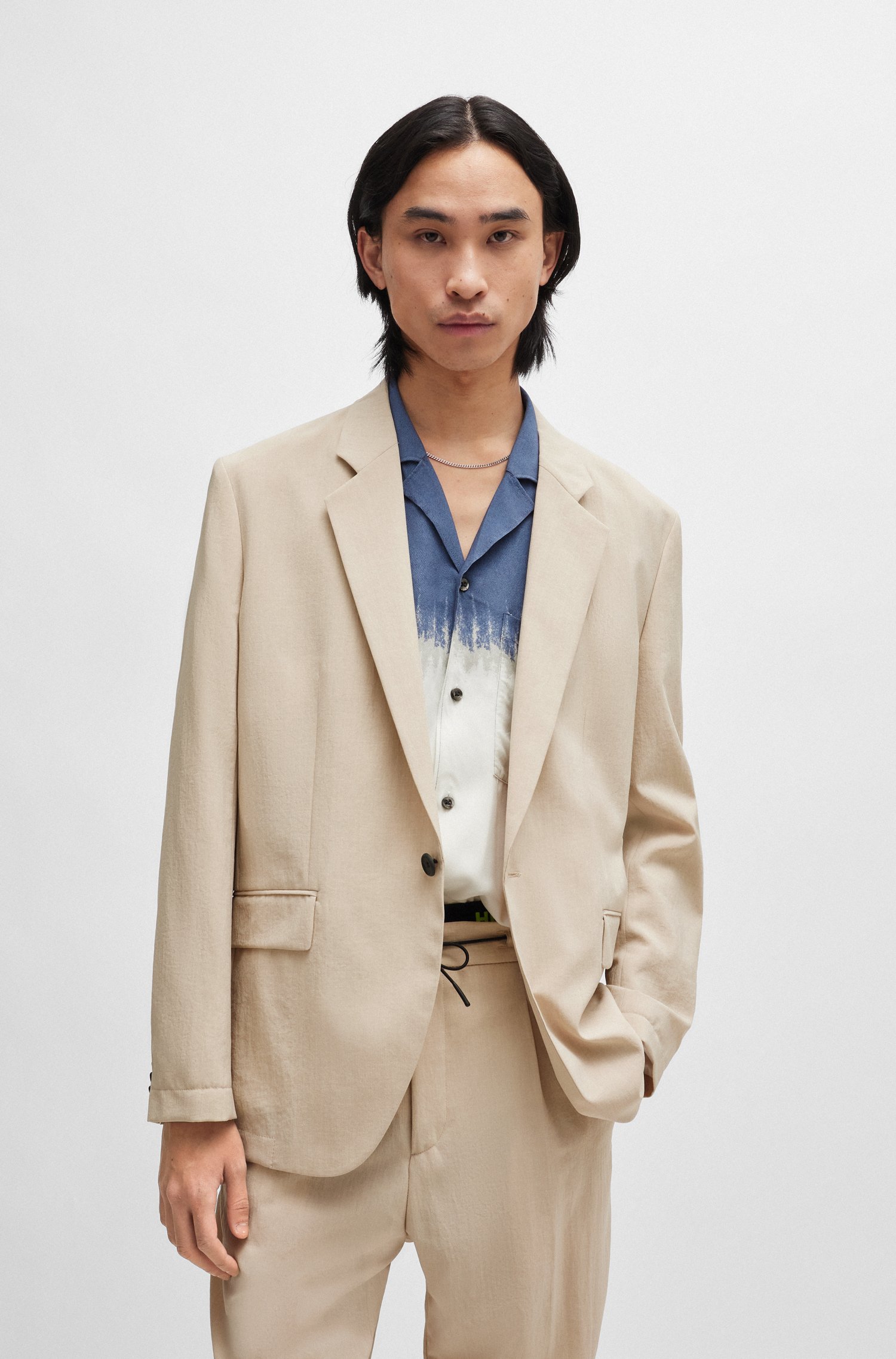 Modern-fit jacket linen-look fabric