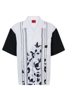 HUGO - Oversize-fit cotton shirt with floral and chain print