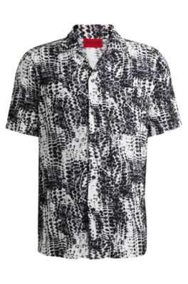 HUGO - Relaxed-fit shirt with abstract print - White