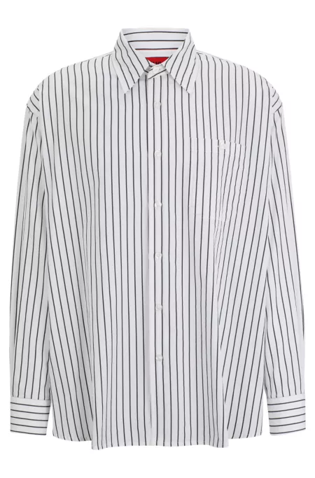 Oversize-fit shirt in striped cotton poplin