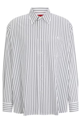 Oversize-fit shirt in striped cotton poplin, White