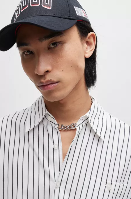 Oversize-fit shirt in striped cotton poplin