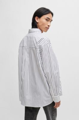 Camisa oversize fit en popel&iacute;n de algod&oacute;n a rayas, Blanco