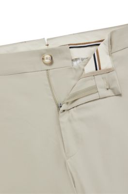 Pantalones slim fit de algod&oacute;n, seda y el&aacute;stico, Beige claro