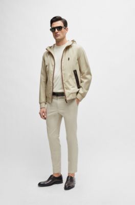 Pantalones slim fit de algod&oacute;n, seda y el&aacute;stico, Beige claro