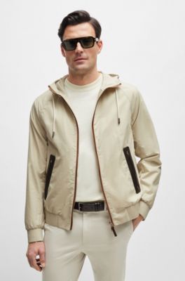 Pantalones slim fit de algod&oacute;n, seda y el&aacute;stico, Beige claro