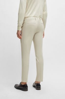Pantalones slim fit de algod&oacute;n, seda y el&aacute;stico, Beige claro