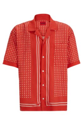 Hugo Oversize-fit Shirt In Geometric-print Canvas In Red