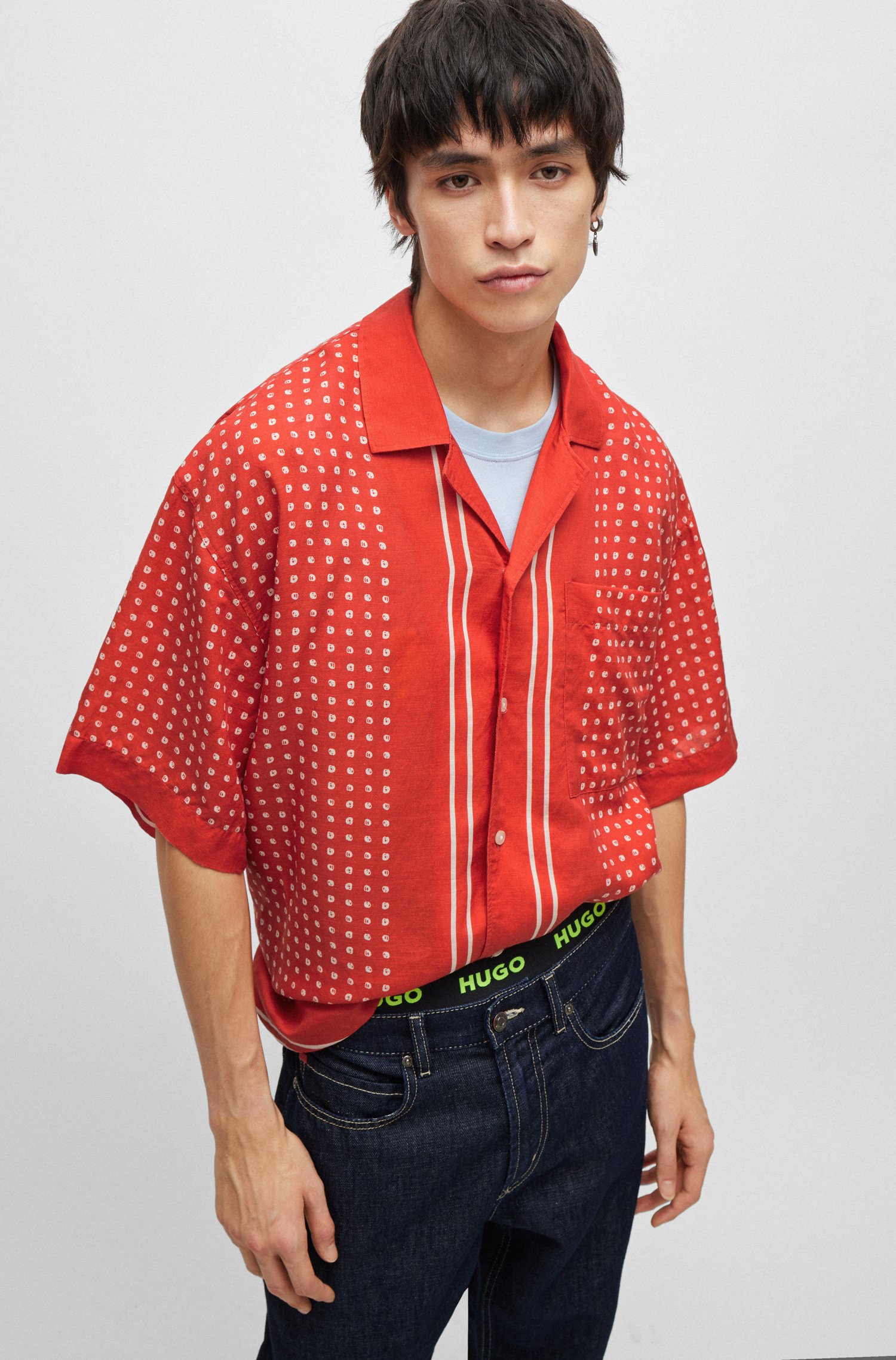 Oversize-fit shirt geometric-print canvas