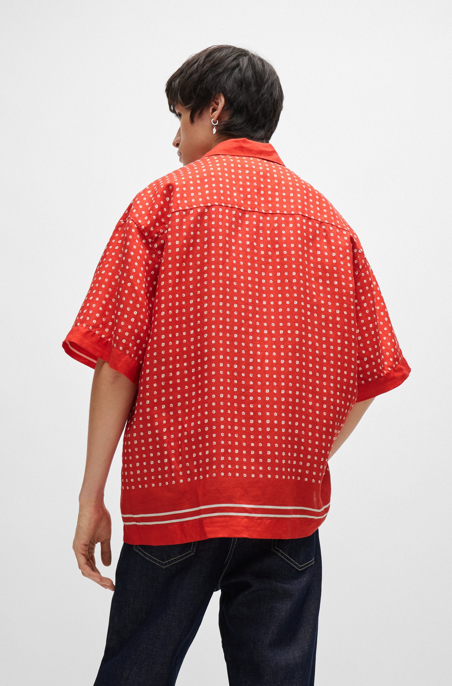 Oversize-fit shirt geometric-print canvas