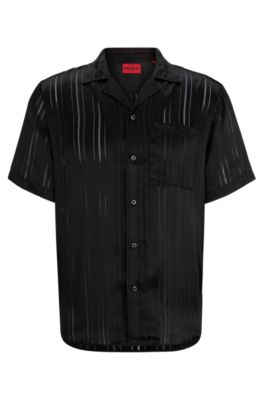 Shop Hugo Relaxed-fit Shirt With Burnout-print Stripes In Black