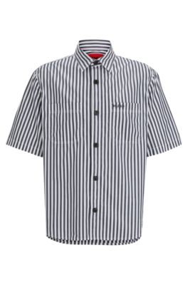 HUGO - Oversize-fit shirt in striped cotton chambray