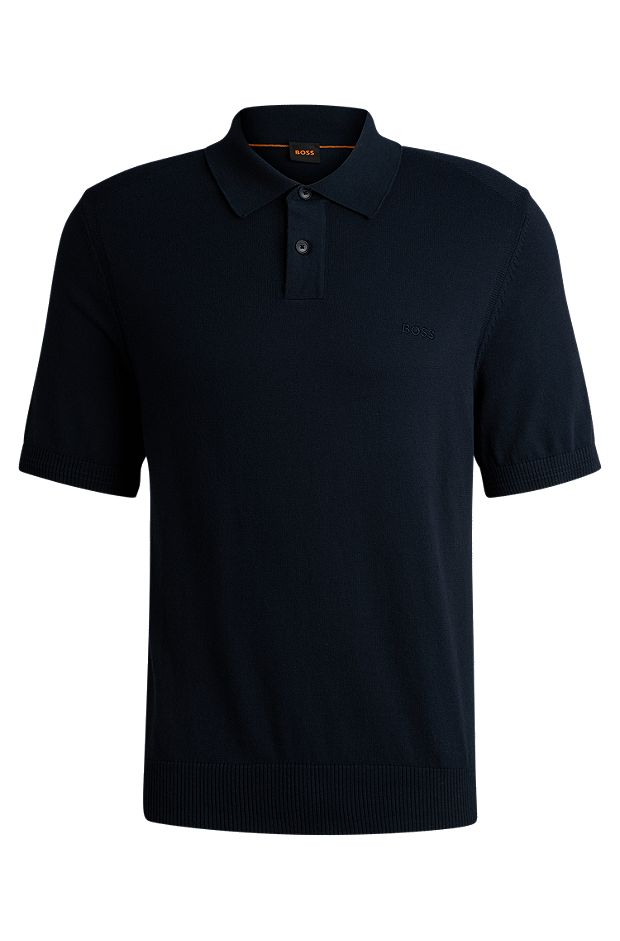 Short-sleeved polo sweater with embroidered logo, Dark Blue