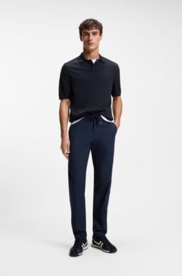 Cotton-blend polo sweater with embroidered logo, Dark Blue