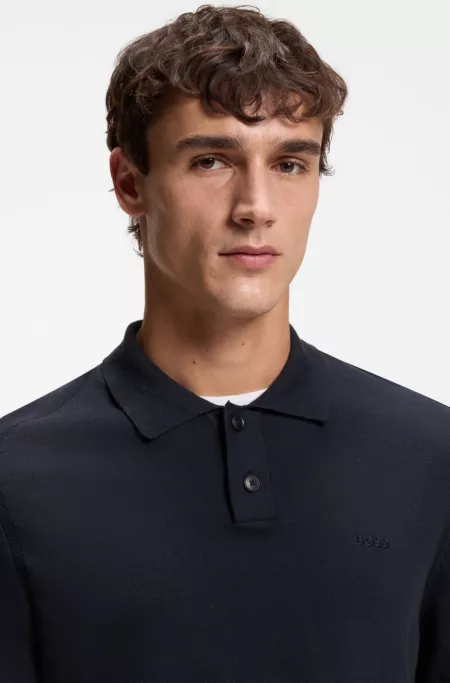 Cotton-blend polo sweater with embroidered logo