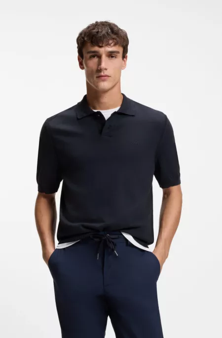 Cotton-blend polo sweater with embroidered logo