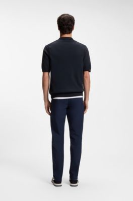 Cotton-blend polo sweater with embroidered logo, Dark Blue