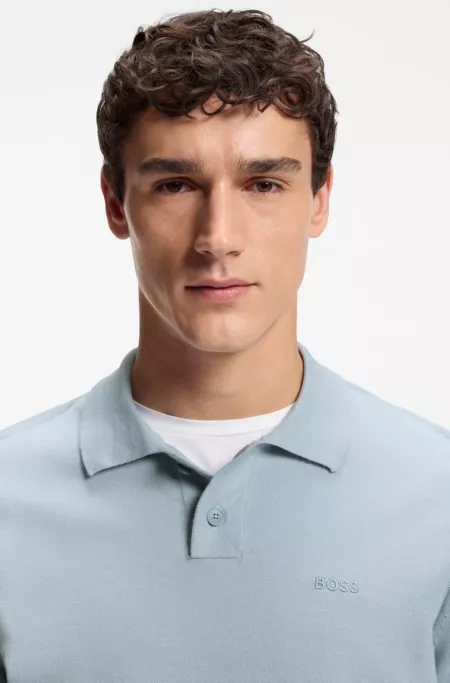 Cotton-blend polo sweater with embroidered logo