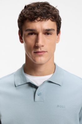Cotton-blend polo sweater with embroidered logo, Light Blue