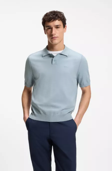 Cotton-blend polo sweater with embroidered logo