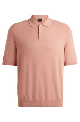 Shop Hugo Boss Short-sleeved Polo Sweater With Embroidered Logo In Light Pink