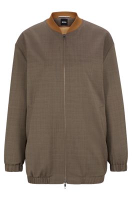 Hugo Boss Zip-up Jacket In Melange Virgin Wool In Patterned