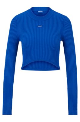 Shop Hugo Slim-fit Sweater With High-cut Hemline In Light Blue