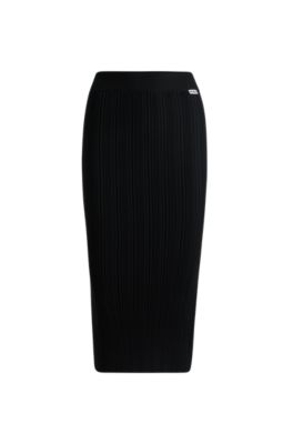 Hugo Boss Midi Tube Skirt In Irregular-rib Crepe In Black