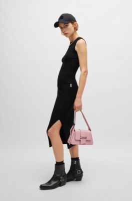 Midi tube skirt in irregular-rib crepe, Black