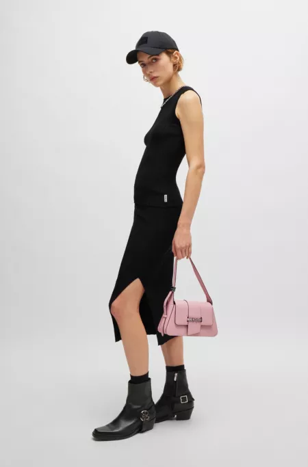 Midi tube skirt in irregular-rib crepe