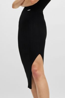 Midi tube skirt in irregular-rib crepe, Black