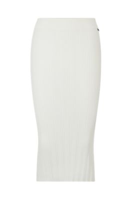 Midi tube skirt in irregular-rib crepe, White