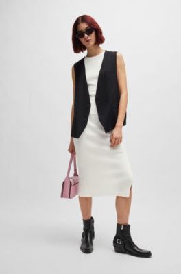 Midi tube skirt in irregular-rib crepe, White
