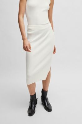 Midi tube skirt in irregular-rib crepe, White