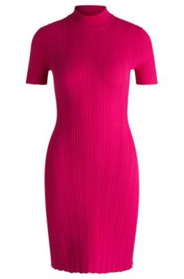 Hugo Boss Slim-fit Dress In Irregular-rib Crepe In Pink