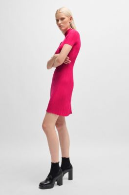 Vestido slim fit en crep&eacute; de canal&eacute; irregular, Pink