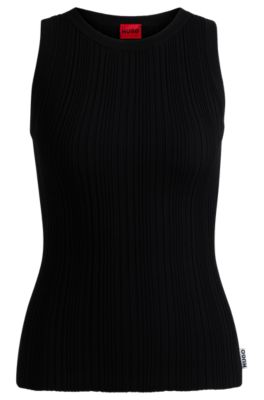 Top sin mangas slim fit con estructura de canal&eacute; irregular, Negro