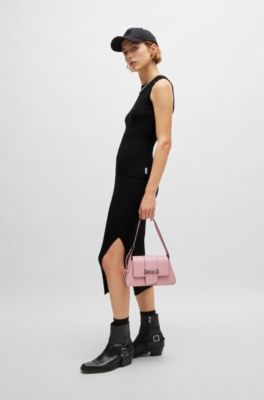 Top sin mangas slim fit con estructura de canal&eacute; irregular, Negro