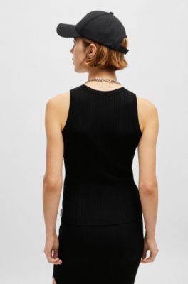 Top sin mangas slim fit con estructura de canal&eacute; irregular, Negro