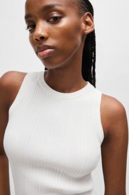 Top sin mangas slim fit con estructura de canal&eacute; irregular, Blanco