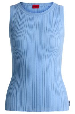 Top sin mangas slim fit con estructura de canal&eacute; irregular, Celeste