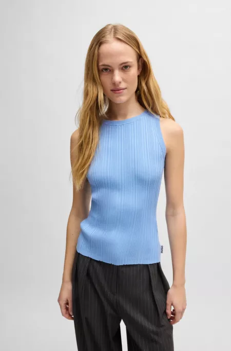 Slim-fit sleeveless top with irregular ribbed structure