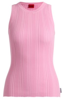 Top sin mangas slim fit con estructura de canal&eacute; irregular, Pink