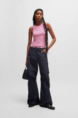 Top sin mangas slim fit con estructura de canal&eacute; irregular, Pink