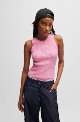 Top sin mangas slim fit con estructura de canal&eacute; irregular, Pink