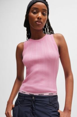 Top sin mangas slim fit con estructura de canal&eacute; irregular, Pink