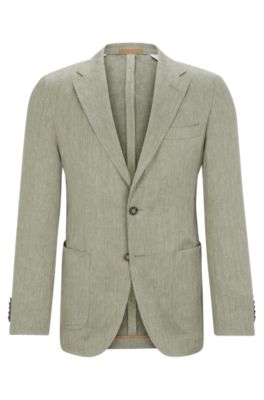 BOSS - Slim-fit jacket in herringbone linen and silk