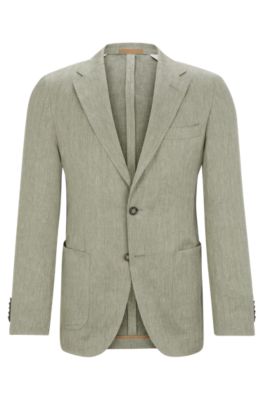 BOSS - Slim-fit blazer in herringbone linen and silk