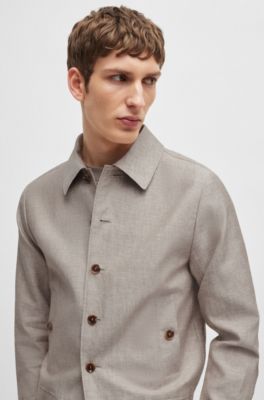 Slim-fit jacket in herringbone linen and silk, Khaki